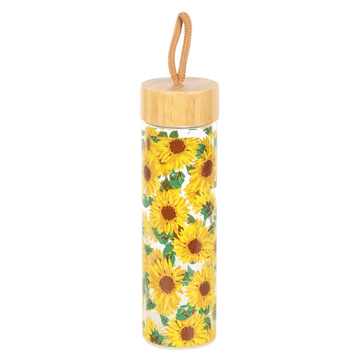 Sunflower Print Glass Water Bottle