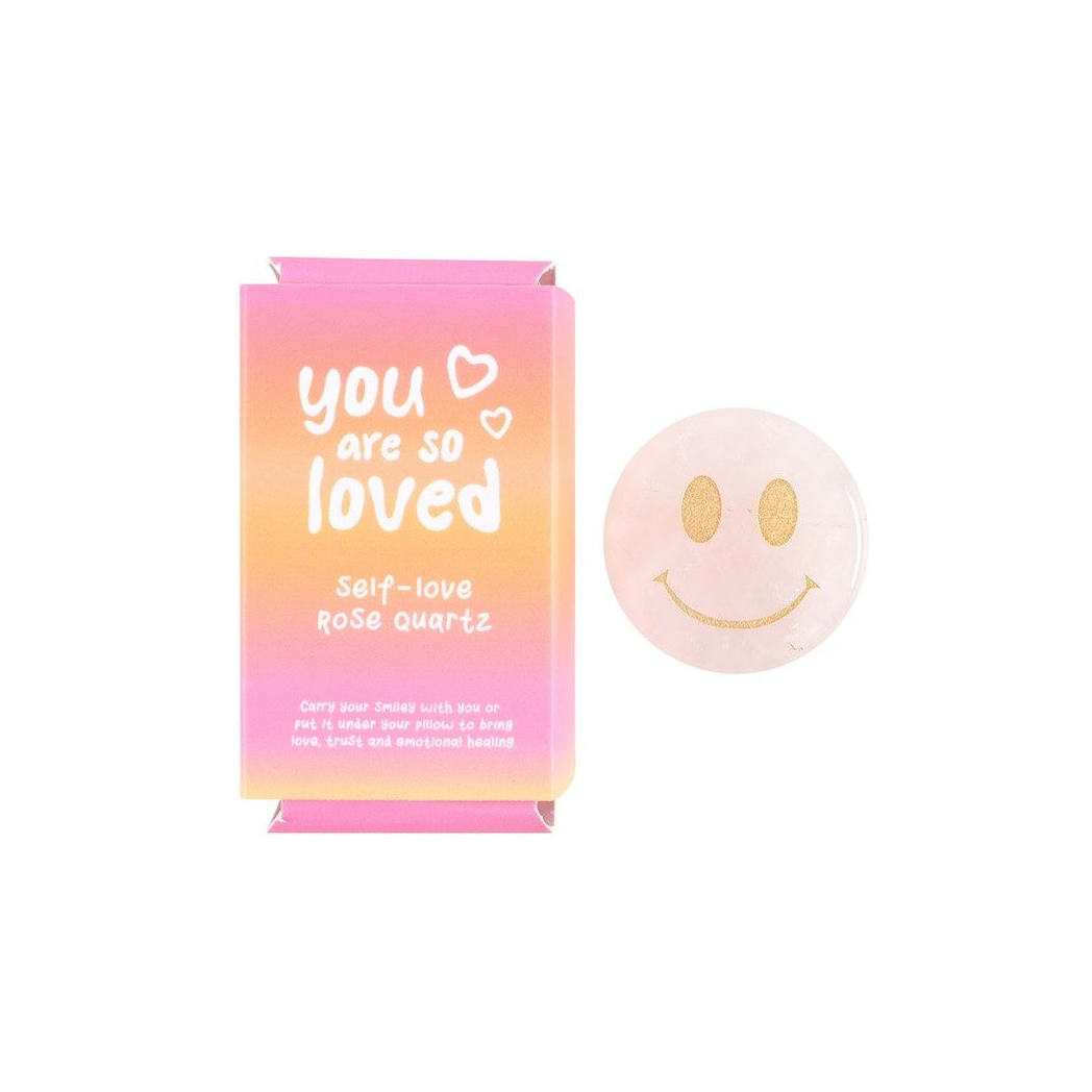 You Are Loved Rose Quartz Happy Face Crystal