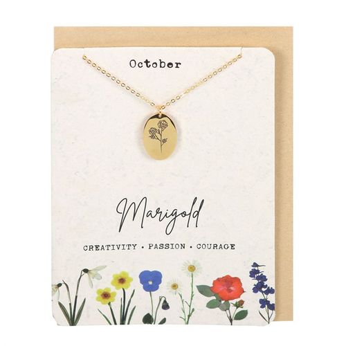 October Marigold Birth Flower Necklace Card