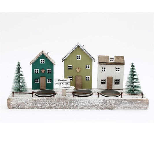 30cm Christmas House Triple Tealight Holder